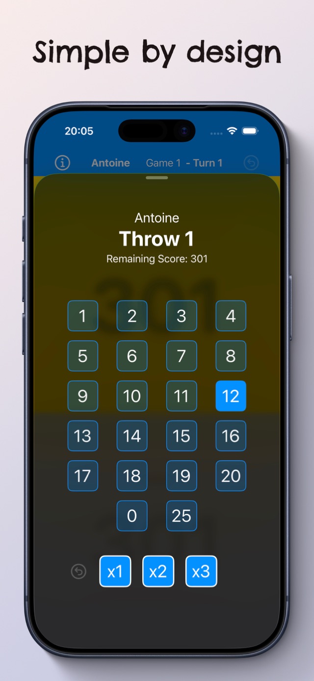 The scoring keypad during a turn, showing the score still to go