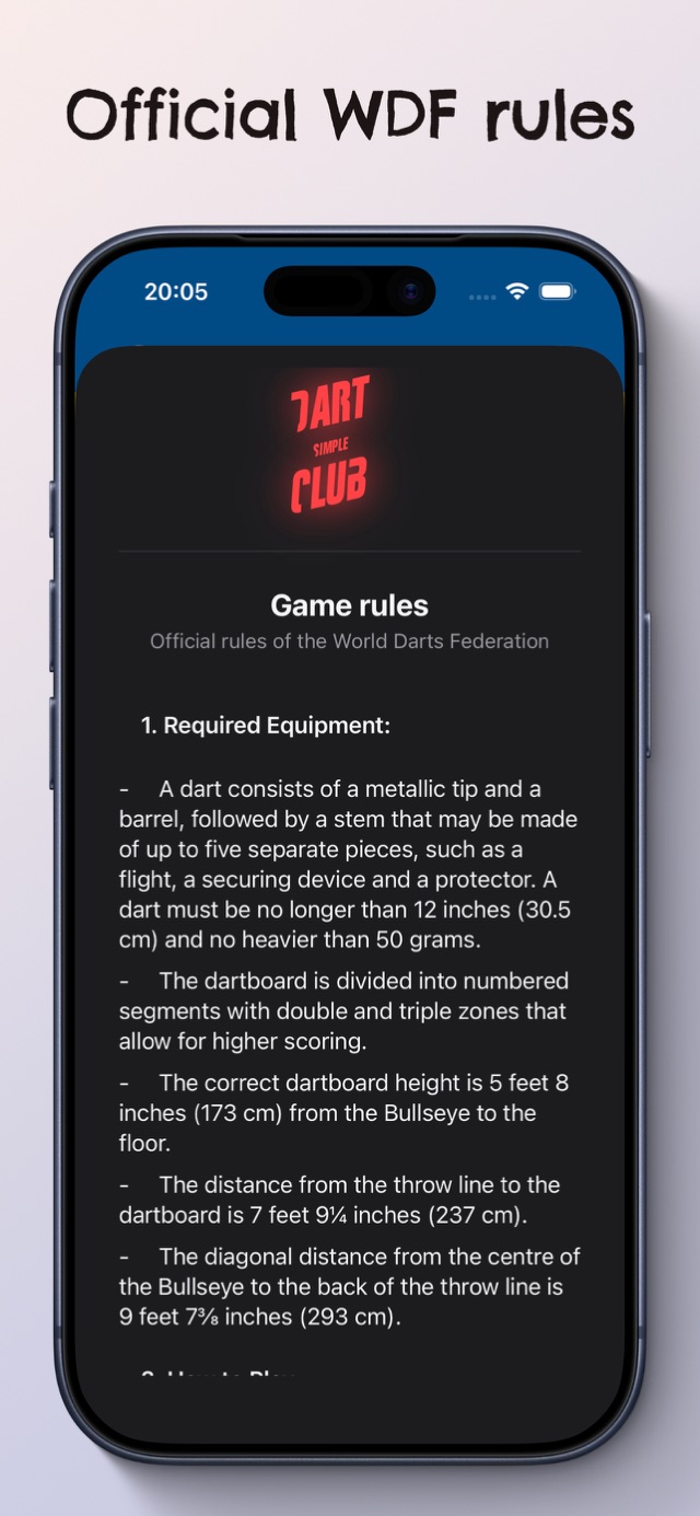 The official World Darts Federation rules, built into the app