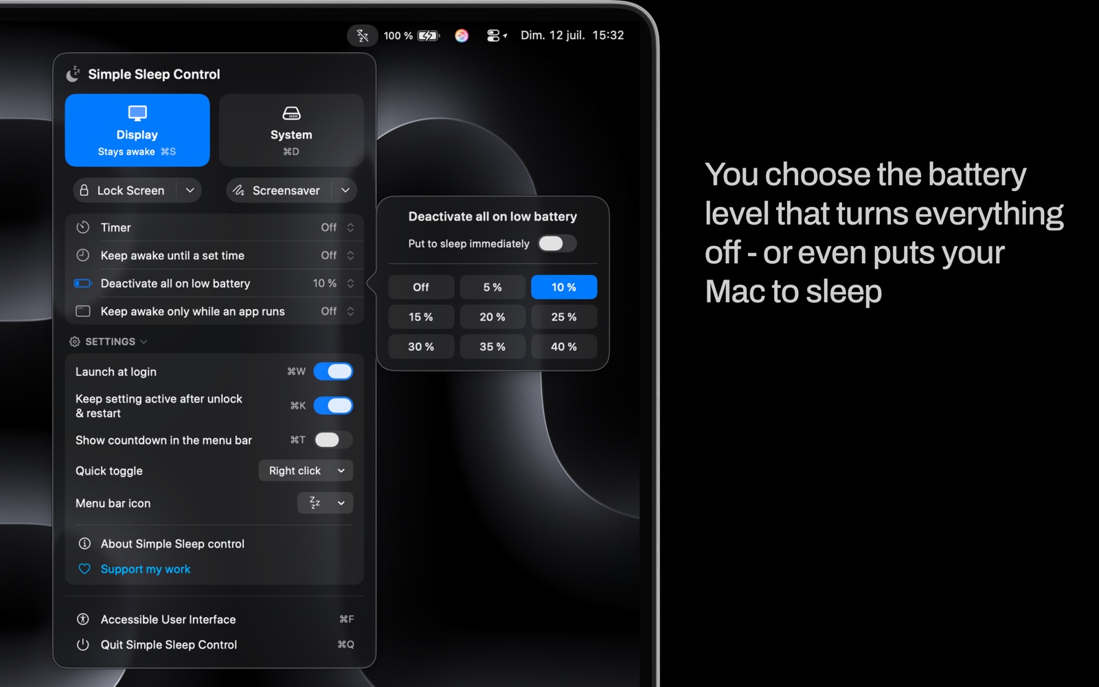 Choosing the battery level at which everything turns off